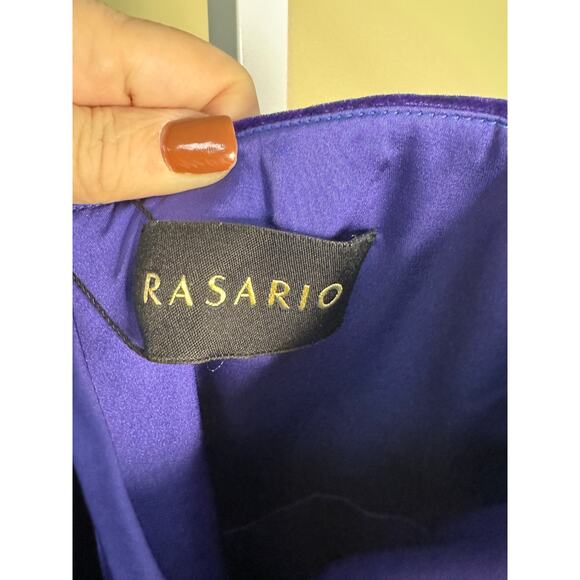 Rasario NWT Silk Velvet Draped Corset Midi Dress in Violet Size FR 38/US 4 - Picture 2 of 10